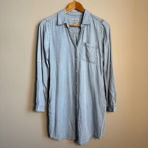 Thread & Supply Chambray Button Front Shirt Dress Medium Roll Tab Sleeves Summer